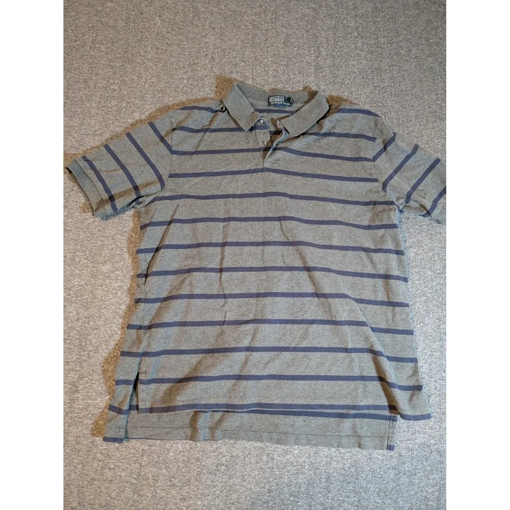 Polo Ralph Lauren Men's Polo Shirt Gray & Purple Stripe Size XL - Picture 1 of 7